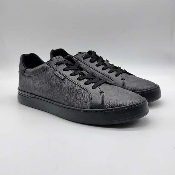 Coach Men's Lowline Signature Leather Sneakers Black C Logo Size 11.5 New - Picture 1 of 13